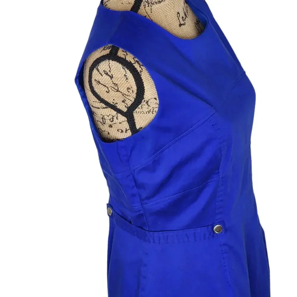 CALVIN Klein Womens Button Tab Cotton Canvas Pencil Dress Size 12 Royal Blue - Picture 13 of 13